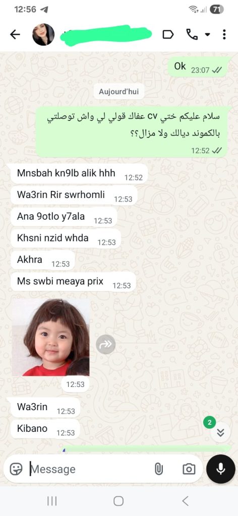 Capture d’un avis client WhatsApp
