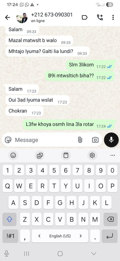 Capture d’un avis client WhatsApp