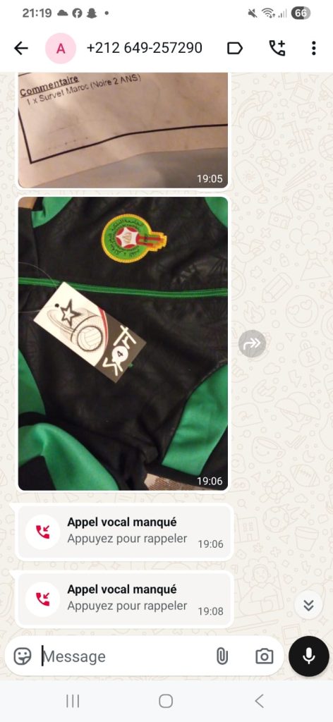 Capture d’un avis client WhatsApp