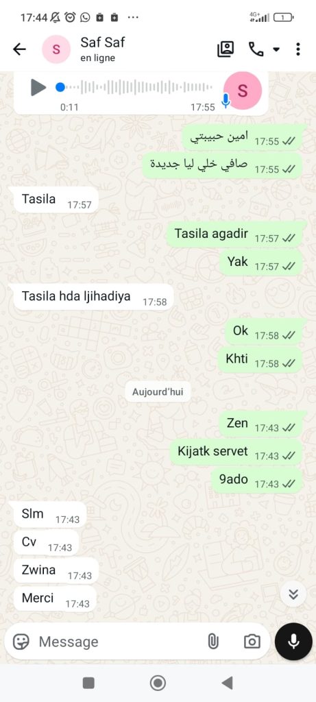 Capture d’un avis client WhatsApp